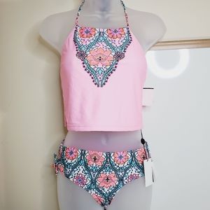 Vigoss Halter Floral Stained Glass Pink Bikini Size 14